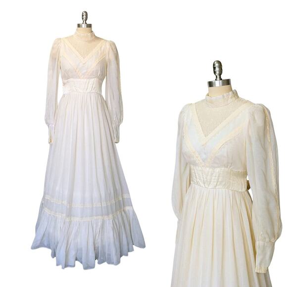 Gunne Sax Ivory Victorian Style Prairie Dress Size 11 M Vintage 70s Wedding - Picture 1 of 9